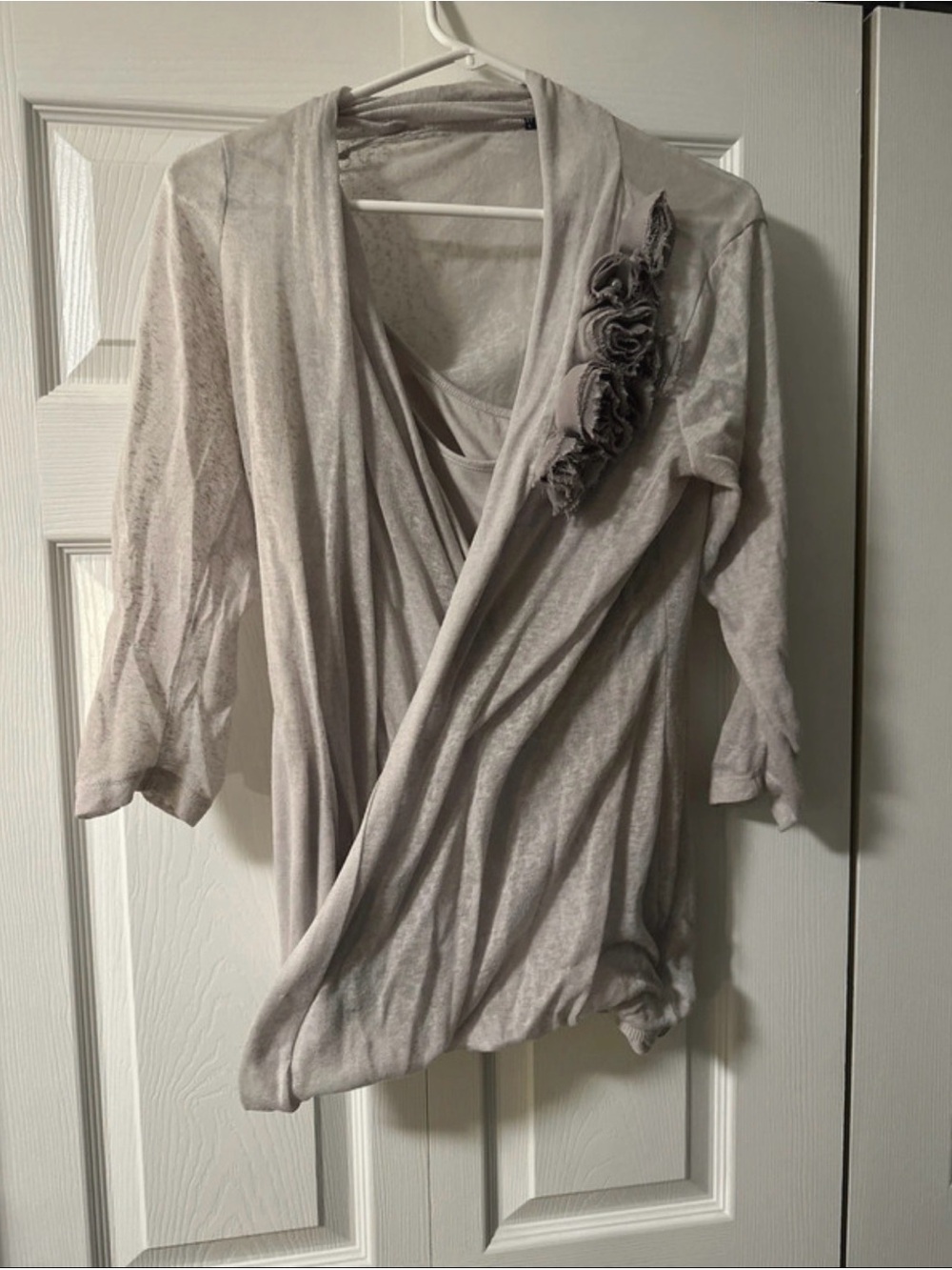 Maurices Light Gray Draped Wrap Top with Rosette Accent